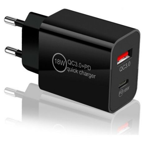 Зарядное устройство, блок питания C24, PD18W 5V2A Type-C адаптер PD + USB, черный