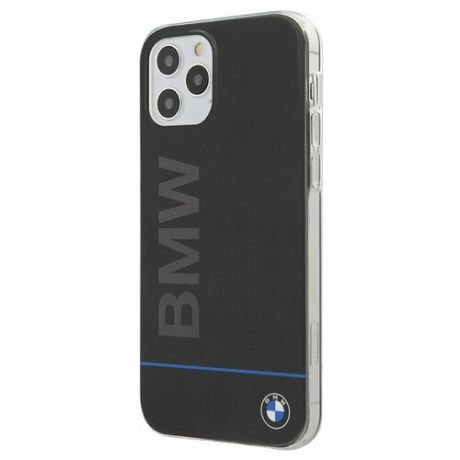 Пластиковый чехол-накладка для iPhone 12/12 Pro BMW Signature PC/TPU Blue line Printed logo Hard, черный