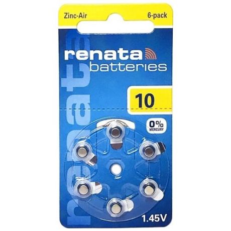 Батарейки для слуховых аппаратов Renata p10, 6 шт