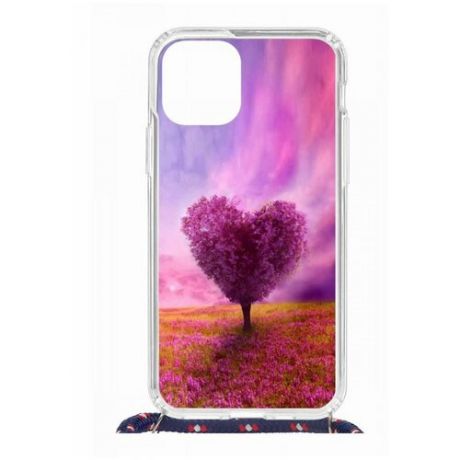 Чехол Apple iPhone 11 Pro Magrope MagSafe Kruche Print Pink heart/с шнурком/накладка/противоударный/защита камеры/с рисунком/МагСейф