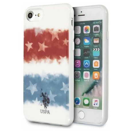Пластиковый чехол-накладка для iPhone 7/8/SE (2020) U.S. Polo Assn. PC/TPU Fading American Flag Hard, белый
