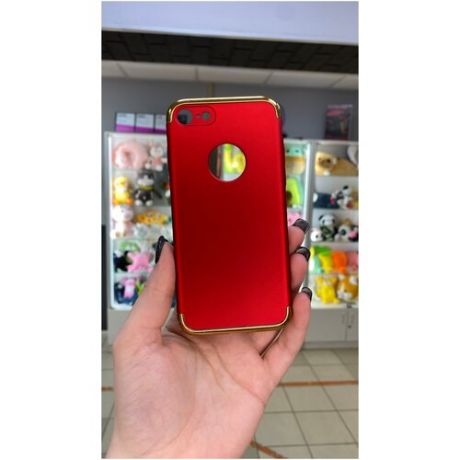 Пластиковый чехол для IPhone 7 матовый с вырезом под яблоко, красный