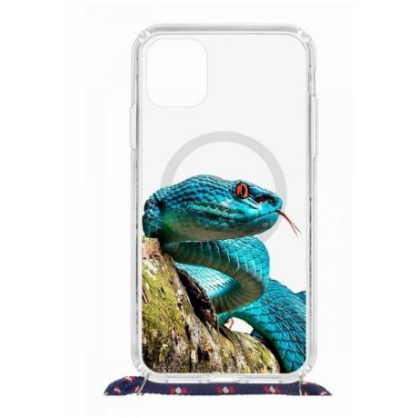 Чехол Apple iPhone 11 Magrope MagSafe Kruche Print Змея/с шнурком/накладка/противоударный/защита камеры/с рисунком/МагСейф