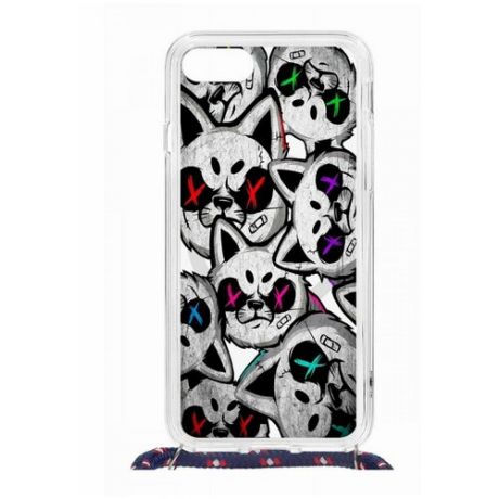 Чехол Apple iPhone 7/8/SE 2020 Magrope MagSafe Kruche Print Angry Cats/с шнурком/накладка/противоударный/защита камеры/с рисунком/МагСейф