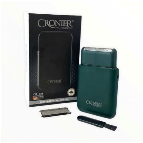 Электробритва, компактная бритва шейвер Cronier CR-828 для окантовки и сухого бритья, зелёная