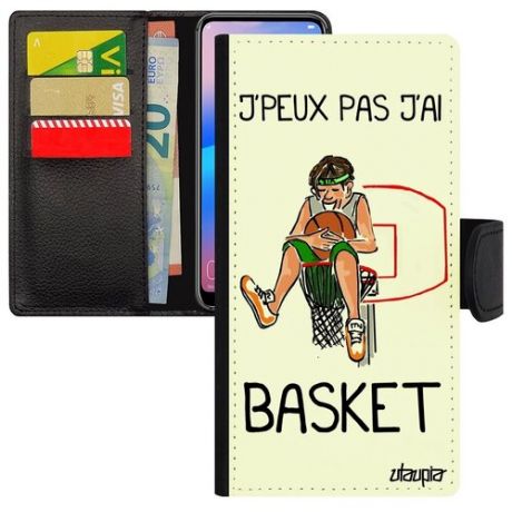 Необычный чехол книжка на смартфон // Honor 9 // "Не могу - у меня баскетбол!" Предлог Комикс, Utaupia, цветной