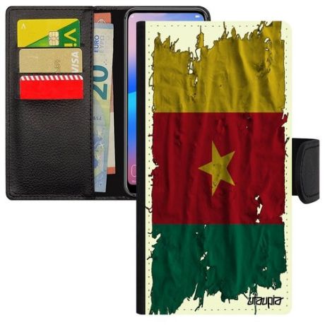 Качественный чехол книжка на смартфон // Honor 9 // "Флаг Гвинеи Бисау на ткани" Страна Дизайн, Utaupia, белый