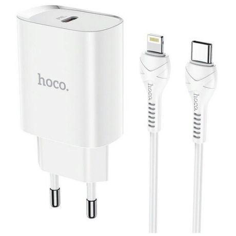 Адаптер питания Hoco N14 Smart Charging single port PD20W+QC3.0 charger с кабелем Type-C to Lightning (USB-C: 5V max 3A/ 20Вт) Белый