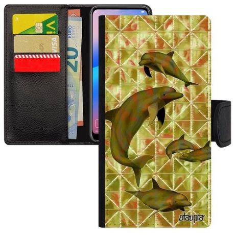 Новый чехол-книжка для телефона // Honor 9 // "Дельфины" Киты Дизайн, Utaupia, светло-зеленый