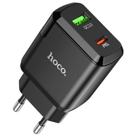 Адаптер питания Hoco N5 Favor dual port PD+QC 3.0 charger (USB: 5V max 3.0A/ 20Вт) Черный