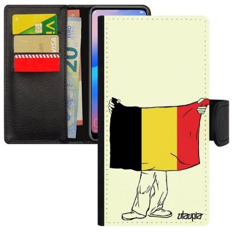 Яркий чехол книжка на смартфон // Honor 9 // "Флаг Гвинеи Экваториальной с руками" Дизайн Путешествие, Utaupia, белый
