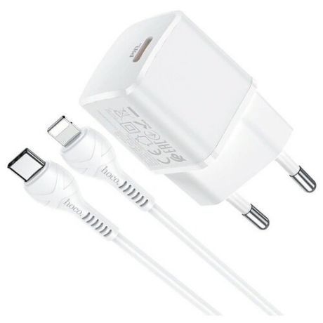 Адаптер питания Hoco N10 Starter single port PD20W+QC3.0 charger с кабелем Type-C to Lightning (USB: 5V max 3.1A/ 20Вт) Белый