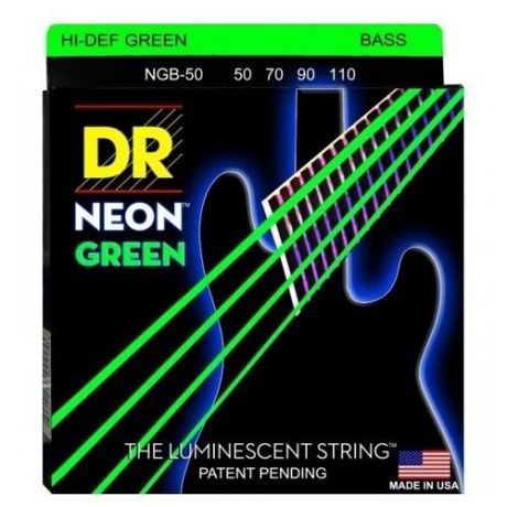 DR NGB-50 HI-DEF NEON струны для 4-струнной бас гитары с люминесцентным покрытием зелёные 50 1