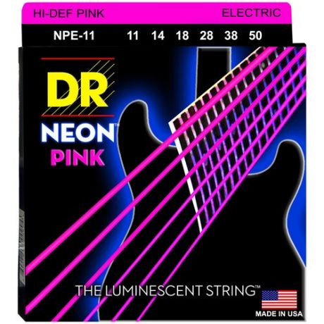 DR NPE-11 HI-DEF NEON™ струны для электрогитары, с люминесцентным покрытием, розовые 11 - 50