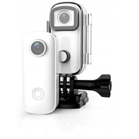 Мини экшн-камера KUPLACE / Мини экшн-камера SJCAM C100+ / Action camera SJCAM C100+ / Камера с функцией замедленного действия / Экшн камера для съемки под водой / Экшн камера с различными креплениями и водонепроницаемым боксом, белый