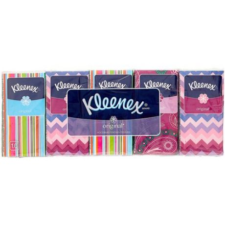 Носовые платочки бумажные Kleenex Original 3-слойные 10 пачек по 10 платков, 1444516