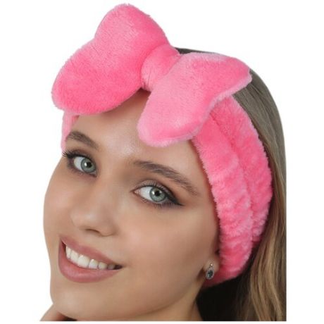 Повязка косметическая для волос женская, "Бабочки", ярко-розовая, BEAUTY4LIFE
