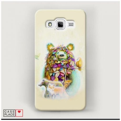 Чехол Пластиковый Samsung Galaxy J2 Prime 2016 Мишка из листиков