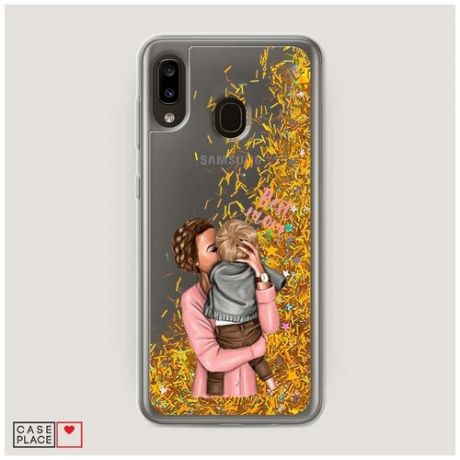 Чехол Жидкий с блестками Samsung Galaxy A20 Мама с малышом
