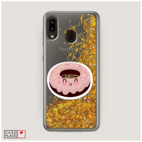 Чехол Жидкий с блестками Samsung Galaxy A20 Сладкий пончик в глазури