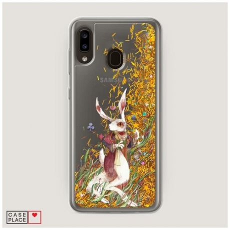 Чехол Жидкий с блестками Samsung Galaxy A20 Белый кролик