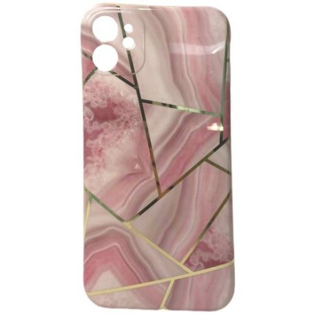 Защитный чехол Мистер Гаджет Apple Iphone Apple 11/ айфон 11 противоударный силиконовый чехол, мрамор, асимметрия, розовый