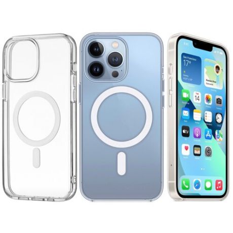Прозрачный чехол на Айфон 13 Про магсейф силиконовый противоударный для iPhone 13 Pro Clear Case MagSafe усиленный с защитой камеры и экрана