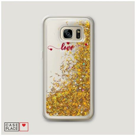Чехол Жидкий с блестками Samsung Galaxy S7 Love надпись