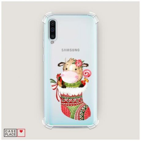 Чехол силиконовый Противоударный Samsung Galaxy A50 Коровка в носочке