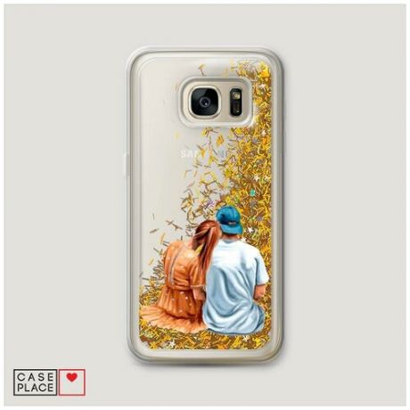 Чехол Жидкий с блестками Samsung Galaxy S7 Влюбленная парочка