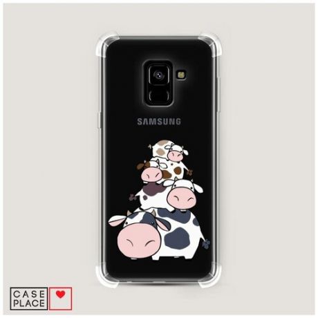 Чехол силиконовый Противоударный Samsung Galaxy A8 2018 Happy cows