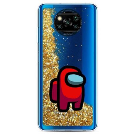Жидкий чехол с блестками "Красный астронавт" на Xiaomi Poco X3 NFC / Сяоми Поко X3 NFC