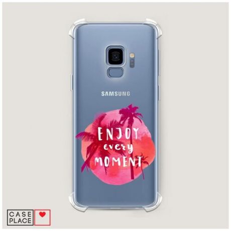 Чехол силиконовый Противоударный Samsung Galaxy S9 Розовая надпись enjoy every moment