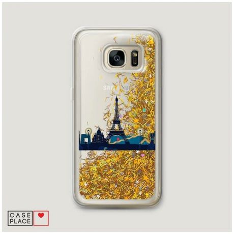 Чехол Жидкий с блестками Samsung Galaxy S7 Париж башня