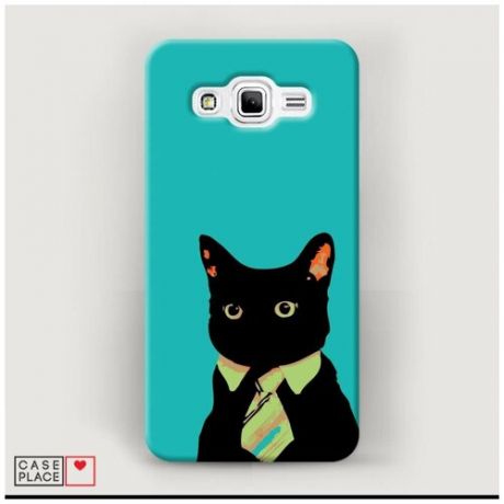 Чехол Пластиковый Samsung Galaxy J2 Prime 2016 Черный кот в галстуке