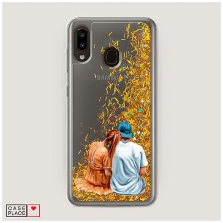 Чехол Жидкий с блестками Samsung Galaxy A30 Влюбленная парочка