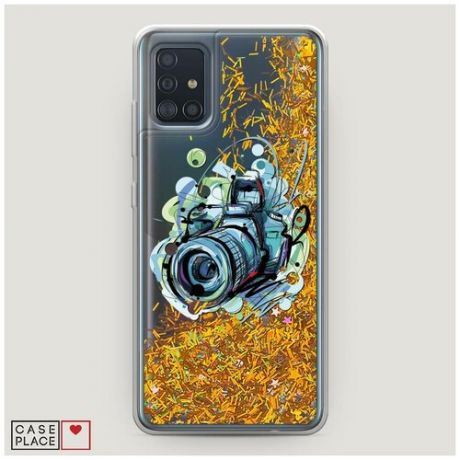 Чехол Жидкий с блестками Samsung Galaxy A51 Фотоаппарат арт