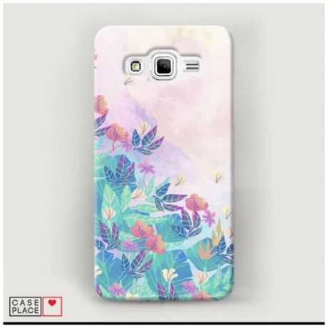 Чехол Пластиковый Samsung Galaxy J2 Prime 2016 Розовые цветочки голубые листики