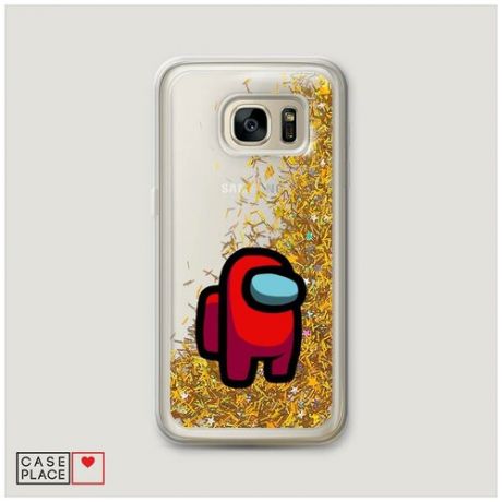 Чехол Жидкий с блестками Samsung Galaxy S7 Красный астронавт