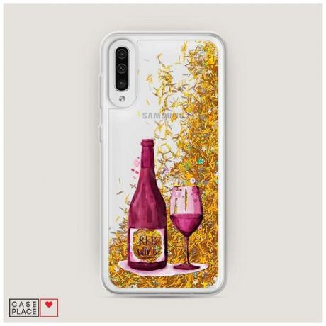 Чехол Жидкий с блестками Samsung Galaxy A50 Red wine рисунок
