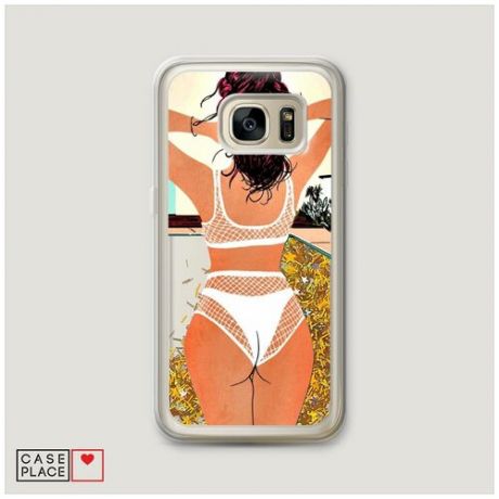 Чехол Жидкий с блестками Samsung Galaxy S7 Девушка в купальнике нарисованная