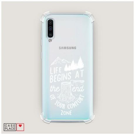 Чехол силиконовый Противоударный Samsung Galaxy A50 Life begins at the end white
