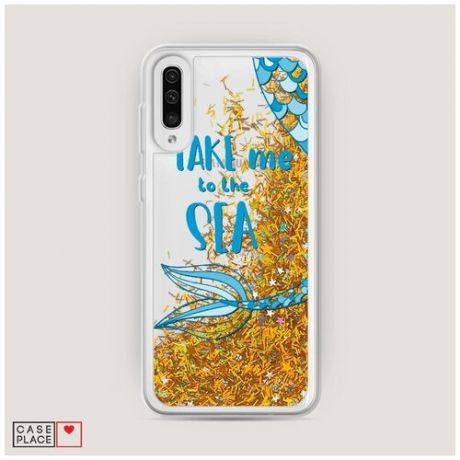 Чехол Жидкий с блестками Samsung Galaxy A50 Take me to the sea