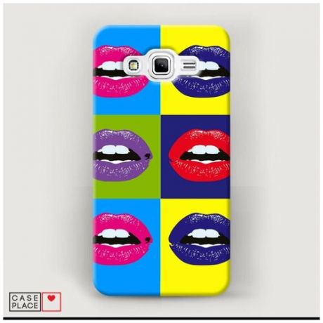 Чехол Пластиковый Samsung Galaxy J2 Prime 2016 губы разноцветная помада