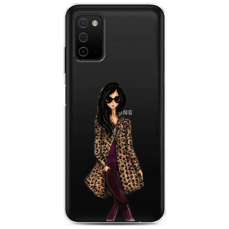 Силиконовый чехол "Девушка в леопардовой шубе" на Samsung Galaxy A03S / Самсунг Галакси A03S