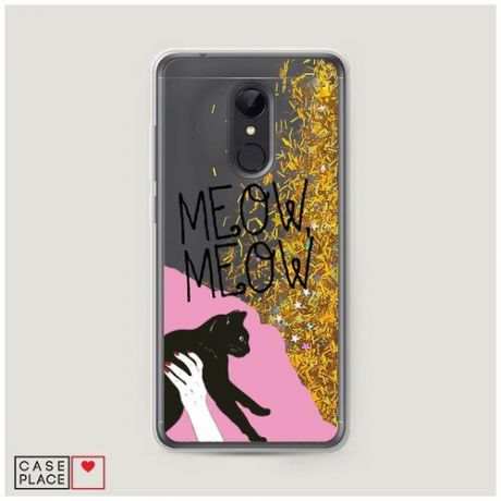 Чехол Жидкий с блестками Xiaomi Redmi 5 Meow Meow черный кот