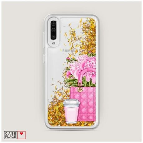 Чехол Жидкий с блестками Samsung Galaxy A50 Розовые милости