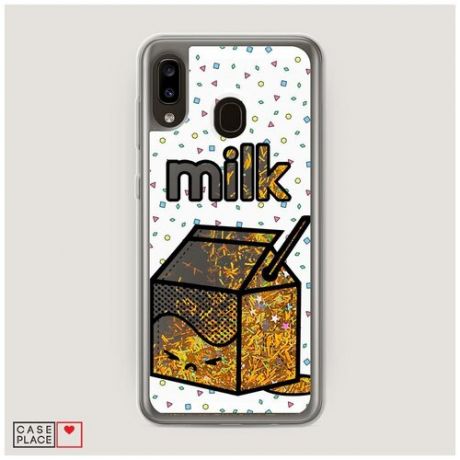 Чехол Жидкий с блестками Samsung Galaxy A20 Коробочка milk
