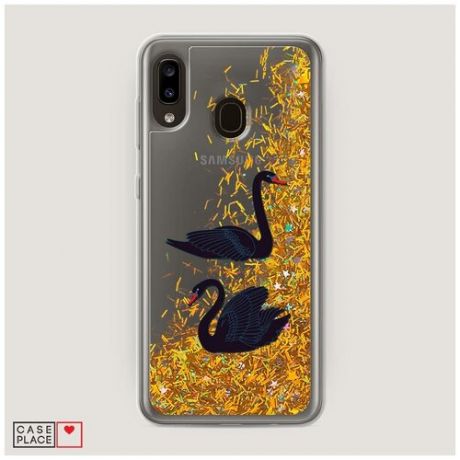 Чехол Жидкий с блестками Samsung Galaxy A20 Black swan