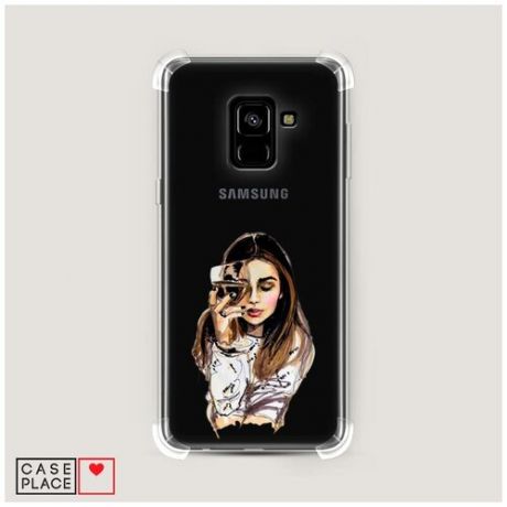 Чехол силиконовый Противоударный Samsung Galaxy A8 2018 Девушка с бокалом